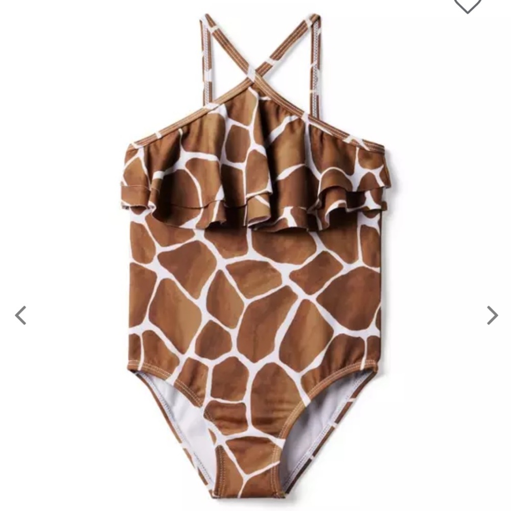 Janie and Jack Brown Giraffe Print Halter Swimsuit Swim Suit Bikini Baby Girl